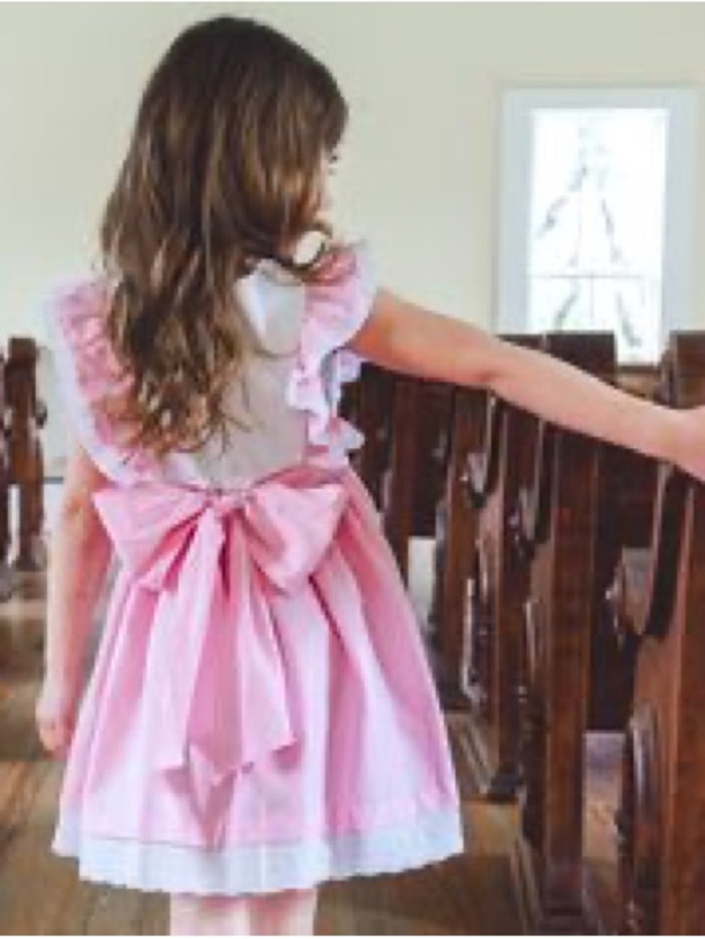 Girls Pink and White Ruffle-Shoulder Party Dress - Picture 2 of 6
